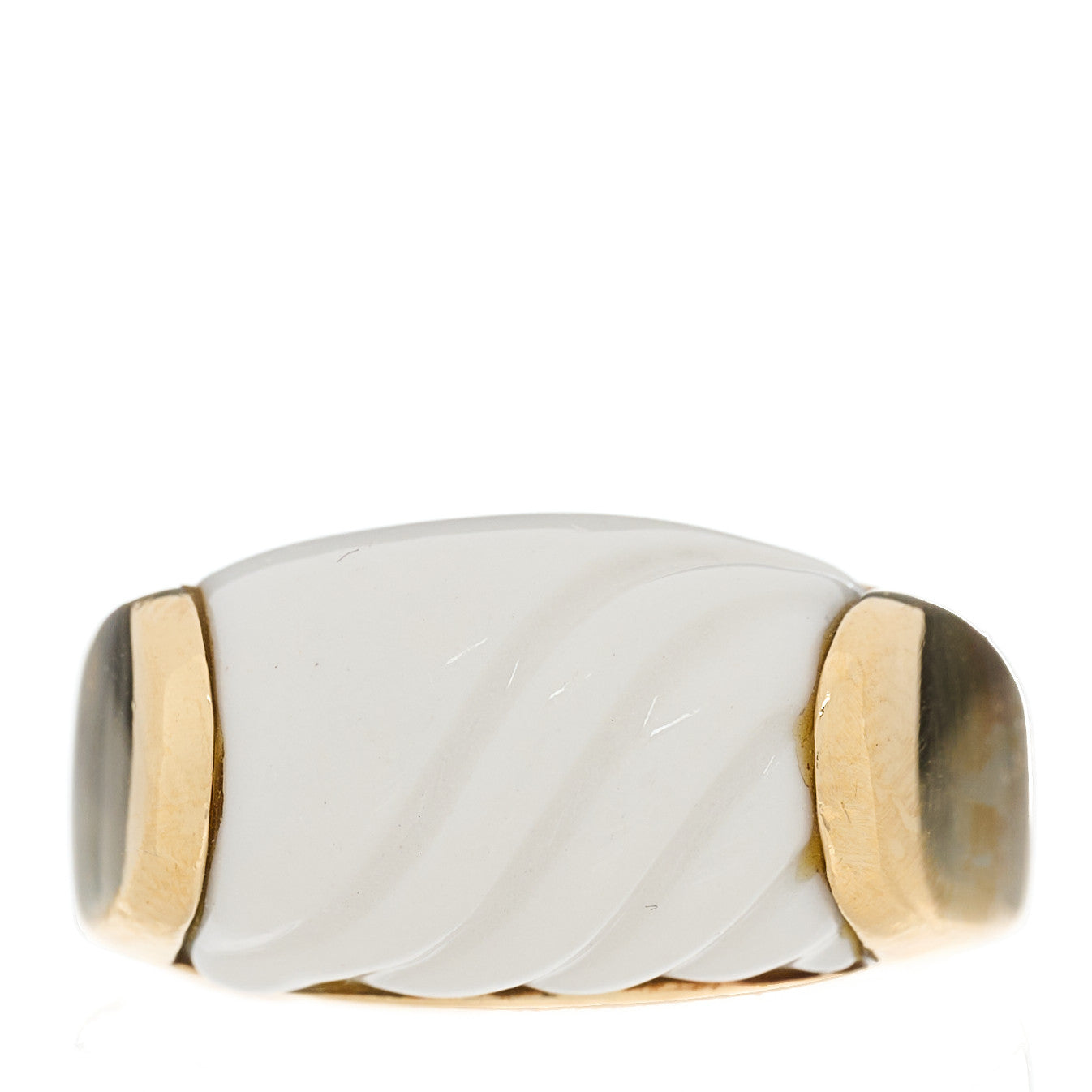 18K Yellow Gold White Ceramic Tronchetto Ring 52 6