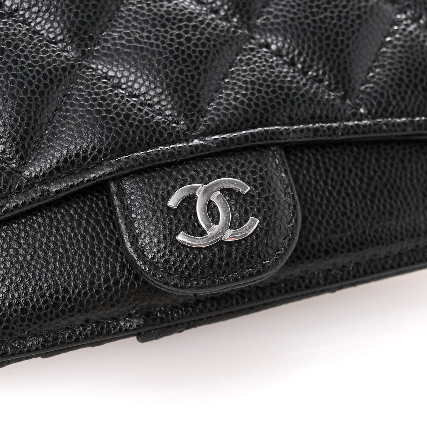 Caviar Quilted Flap Zip Card Holder Black