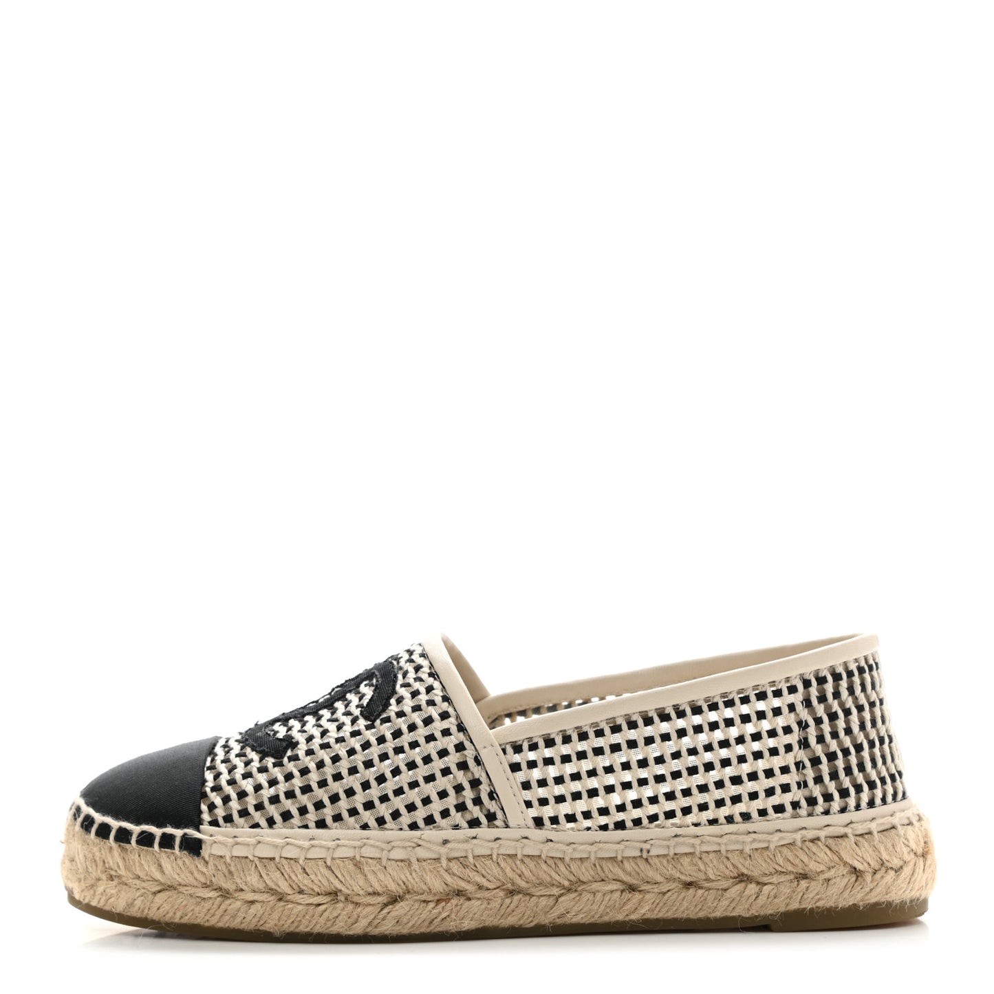 Mesh Grosgrain CC Espadrilles 37 Beige Black
