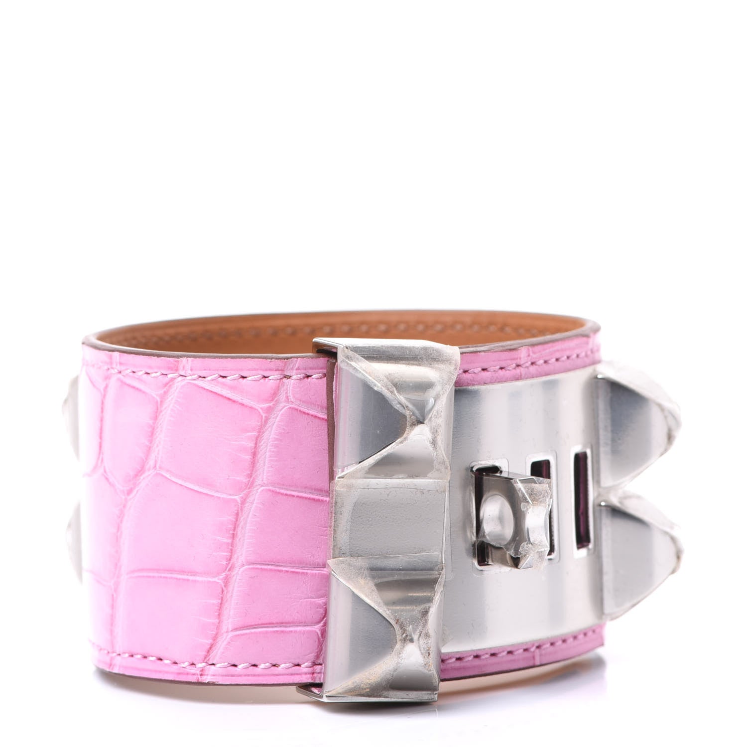 Hermes Matte Alligator Collier De Chien CDC Bracelet T3 5P Pink 2 of 5