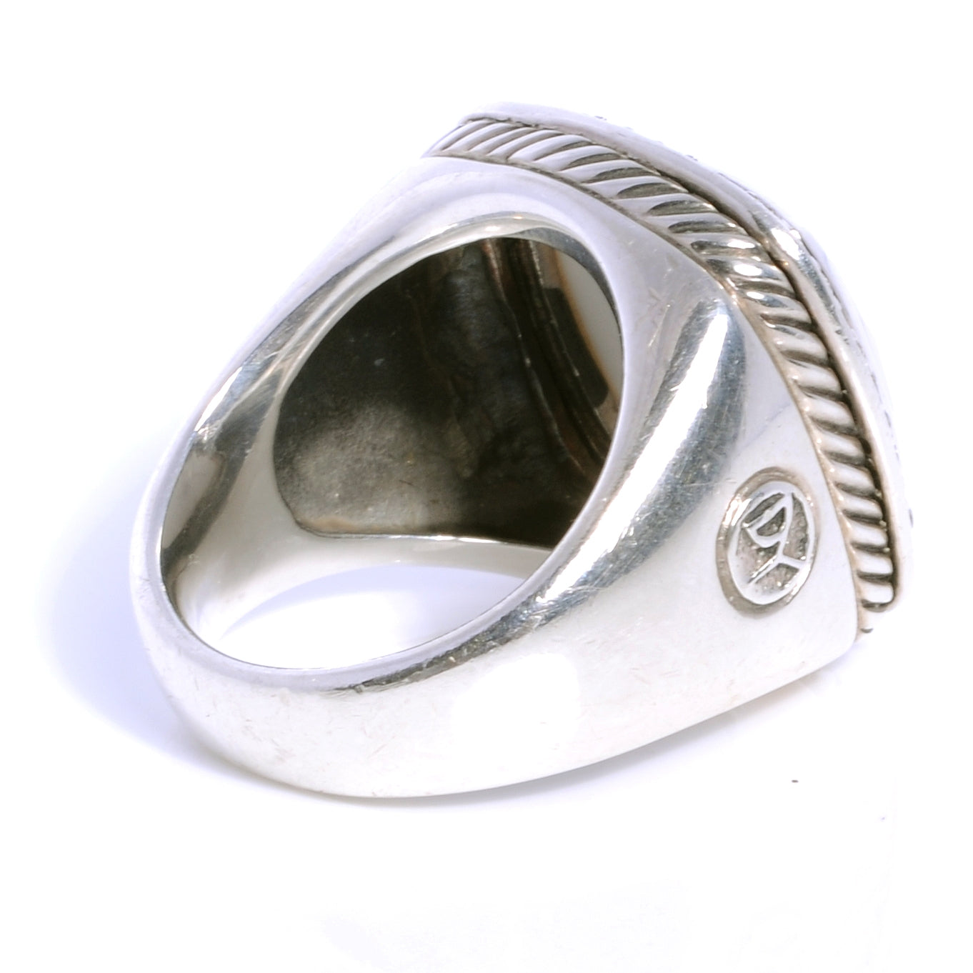 David Yurman Sterling Silver 17mm White Agate Diamond Ring 7 4 of 5