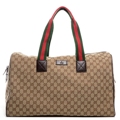 Gucci GG Monogram Web Large Collapsible Carry On Duffle Beige Brown 1 of 8