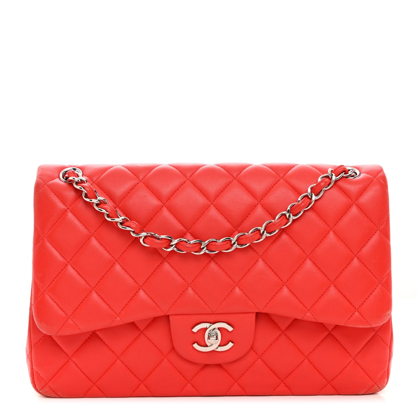 Lambskin Quilted Jumbo Double Flap Red