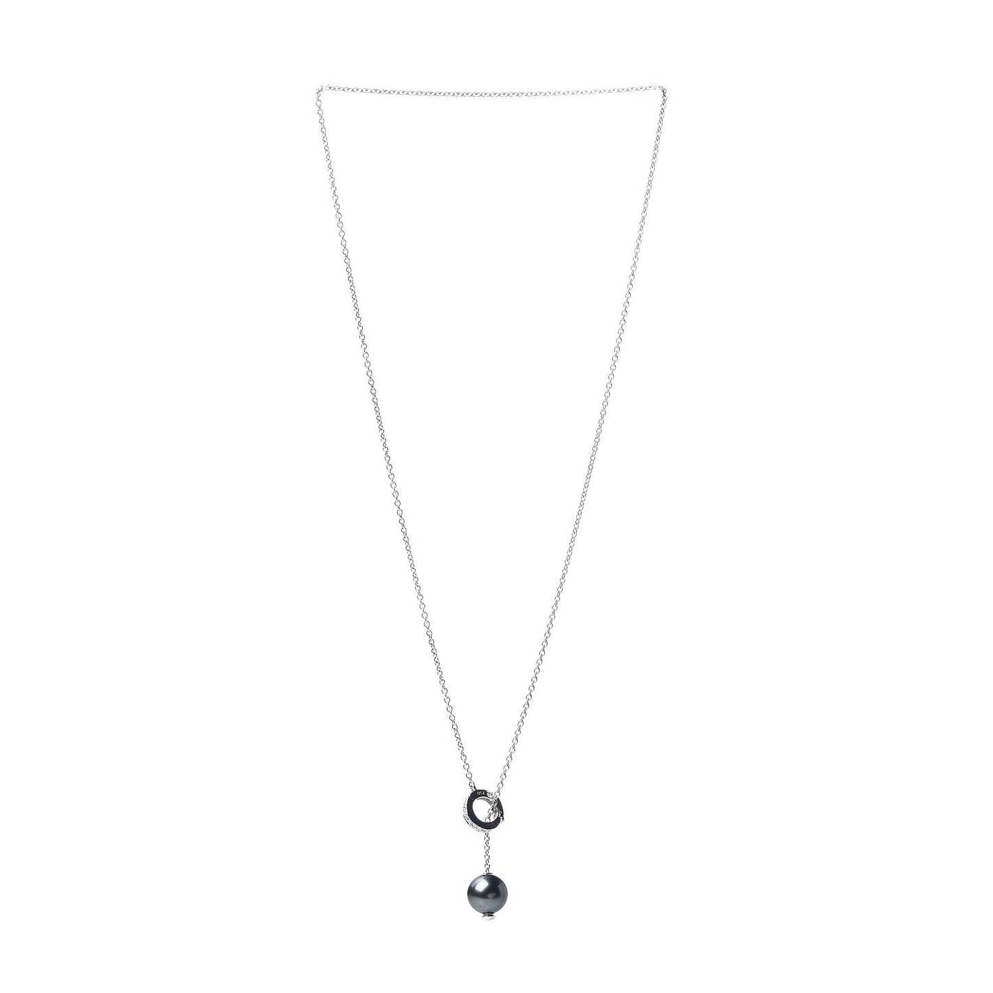 18K White Gold Diamond Black South Sea Pearl 10mm Pearls In Motion Lariat Necklace