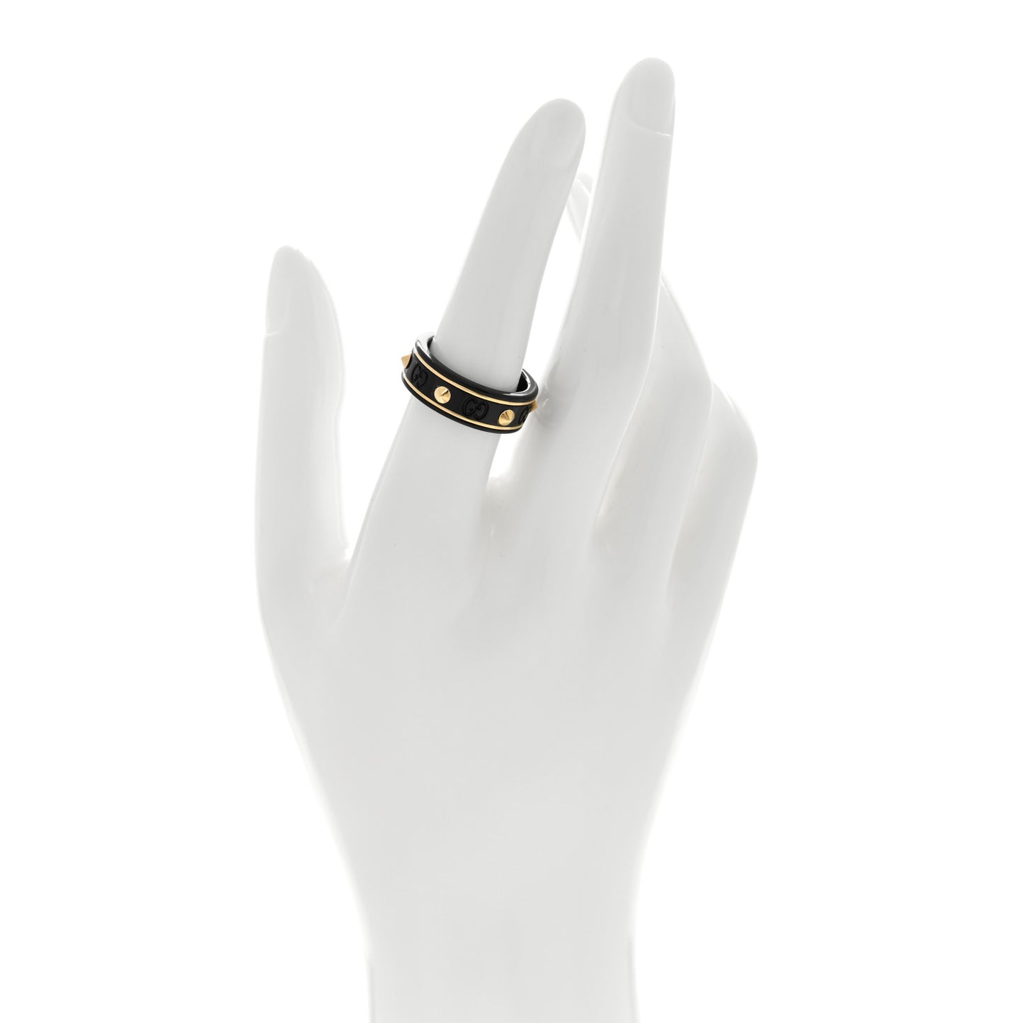 18K Yellow Gold Zirconia Powder 7mm Studded Icon Ring 54 7 Black