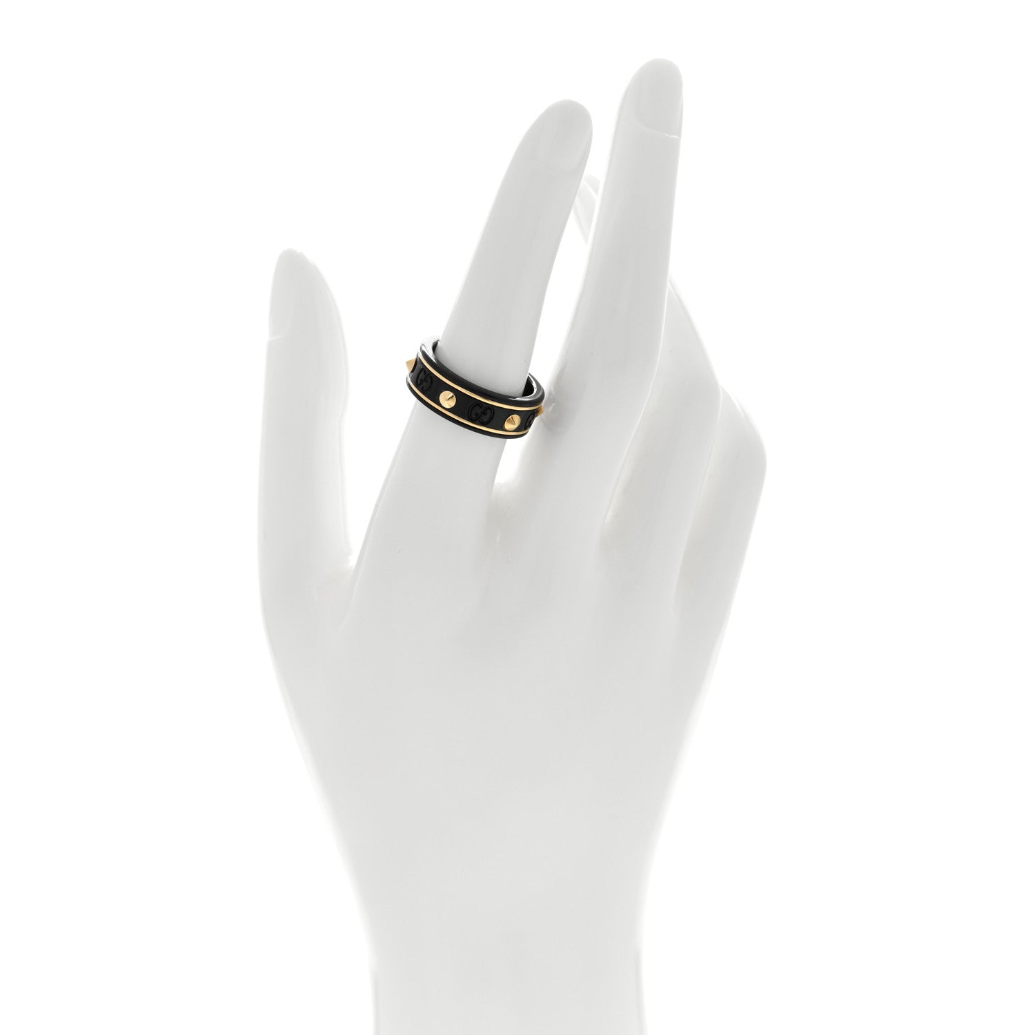 Gucci 18K Yellow Gold Zirconia Powder 7mm Studded Icon Ring 54 7 Black 2 of 4