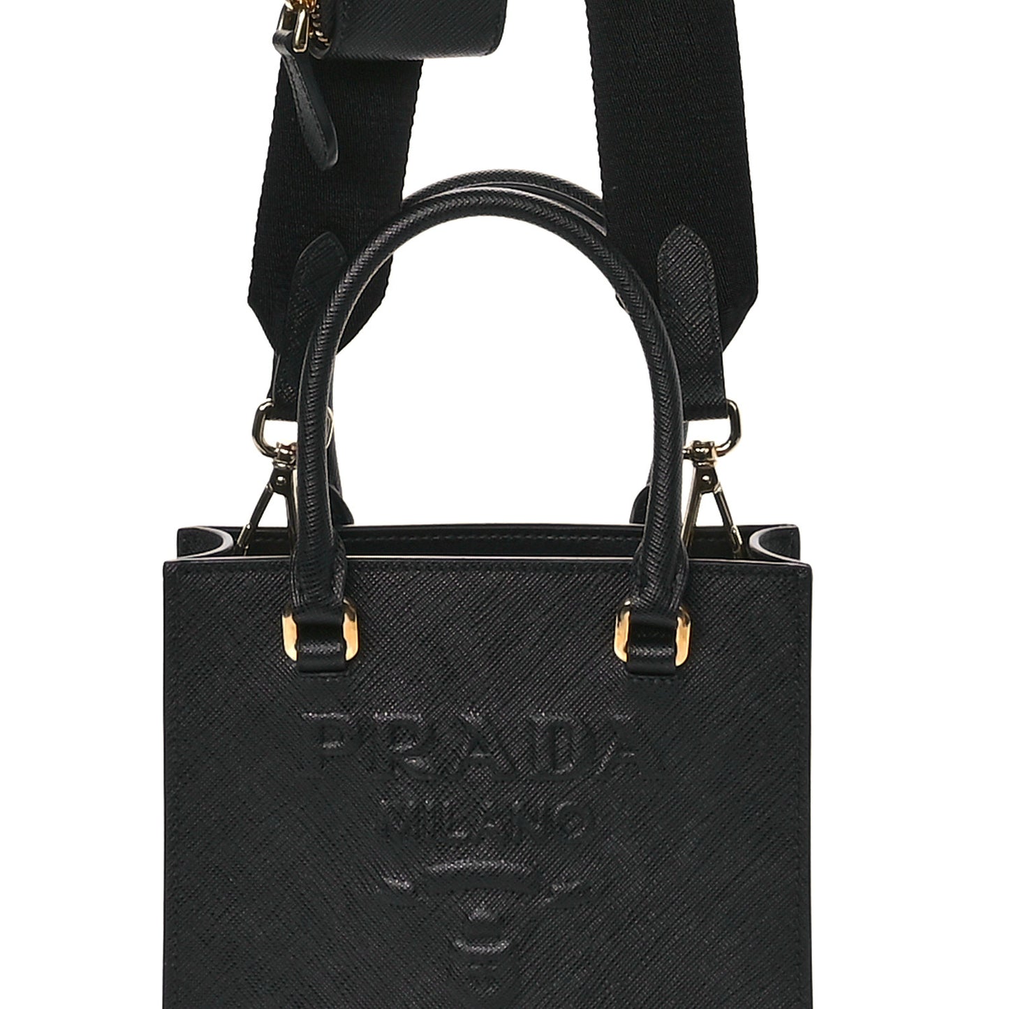 Saffiano Lux Embossed Logo Mini Shoulder Bag Black