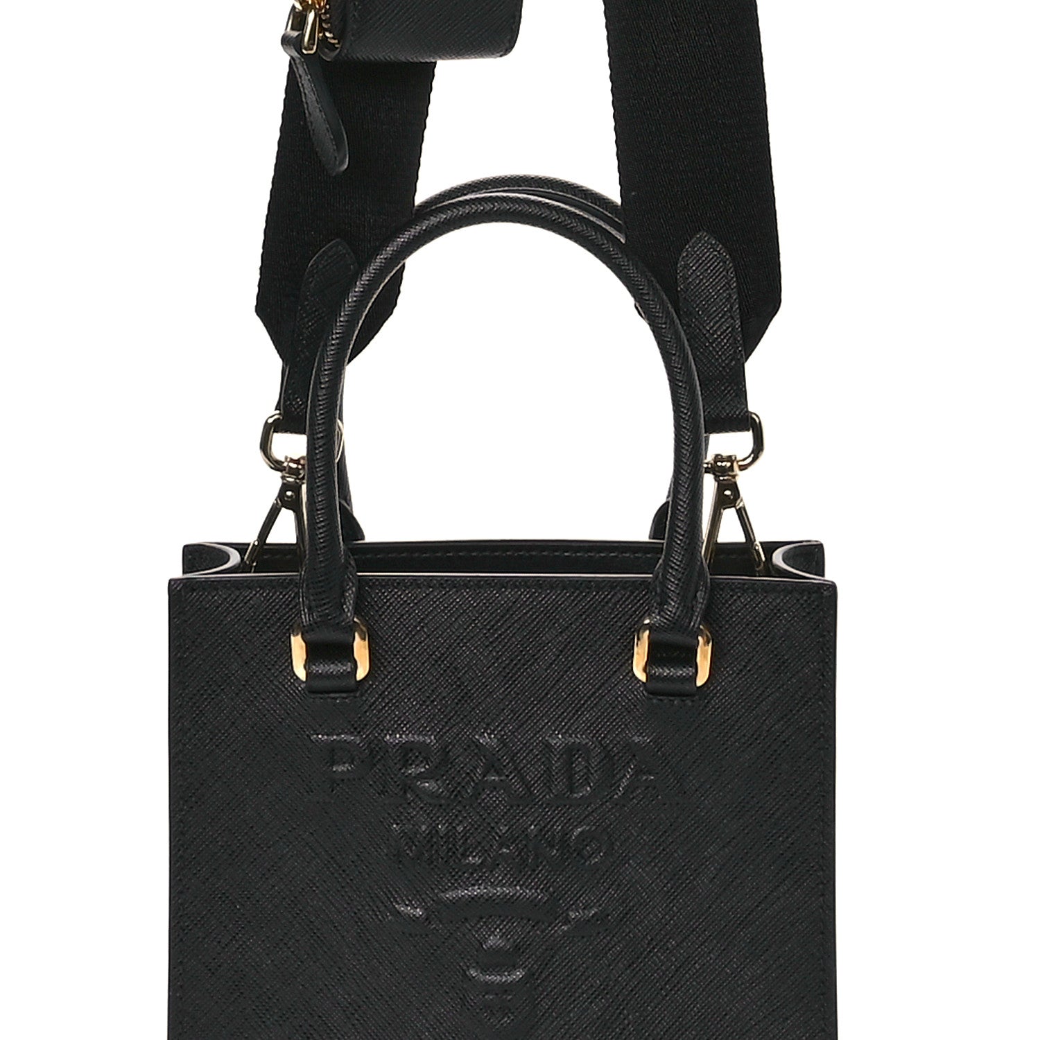 Prada Saffiano Lux Embossed Logo Mini Shoulder Bag Black 9 of 11