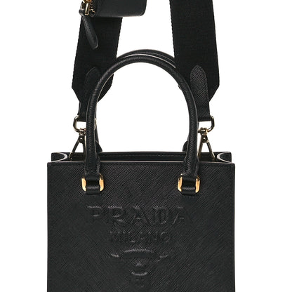 Prada Saffiano Lux Embossed Logo Mini Shoulder Bag Black 9 of 11