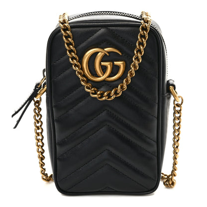 Gucci Calfskin Matelasse Mini GG Marmont Crossbody Bag Black 1 of 8