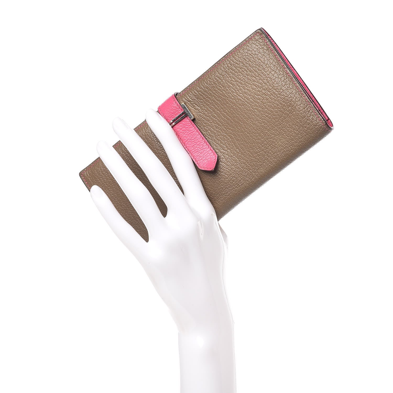 Hermes Chevre Mysore Bi-Color Bearn Gusset Wallet Etoupe Rose Shocking 2 of 14