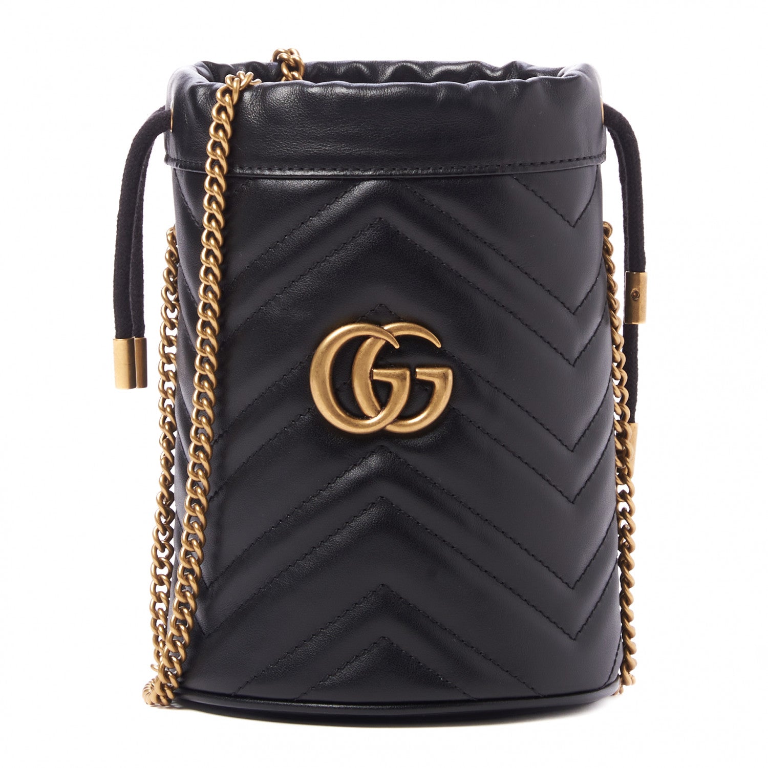 Gucci Calfskin Matelasse Mini GG Marmont 2.0 Bucket Bag Black 1 of 9