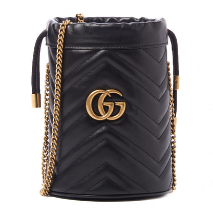Gucci Calfskin Matelasse Mini GG Marmont 2.0 Bucket Bag Black 1 of 9