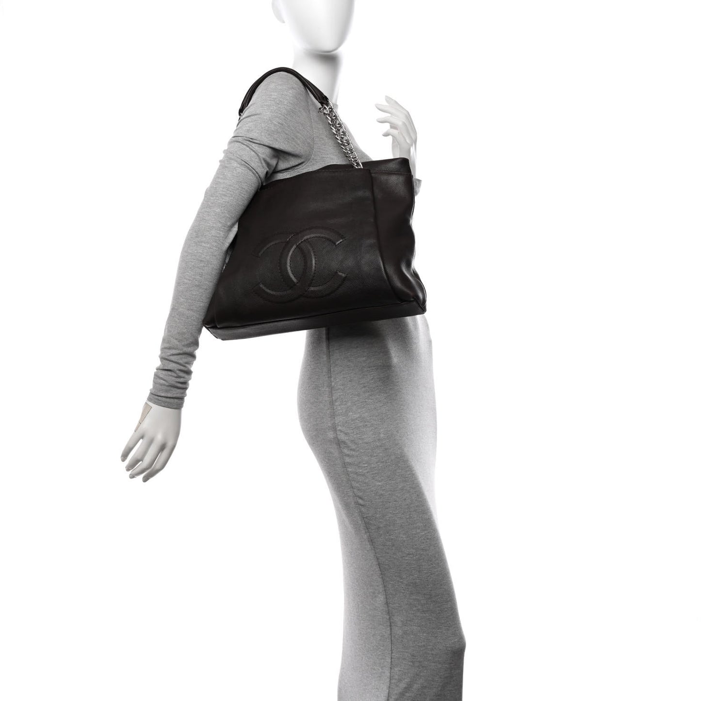 Caviar Large CC Tuck Tote Brown