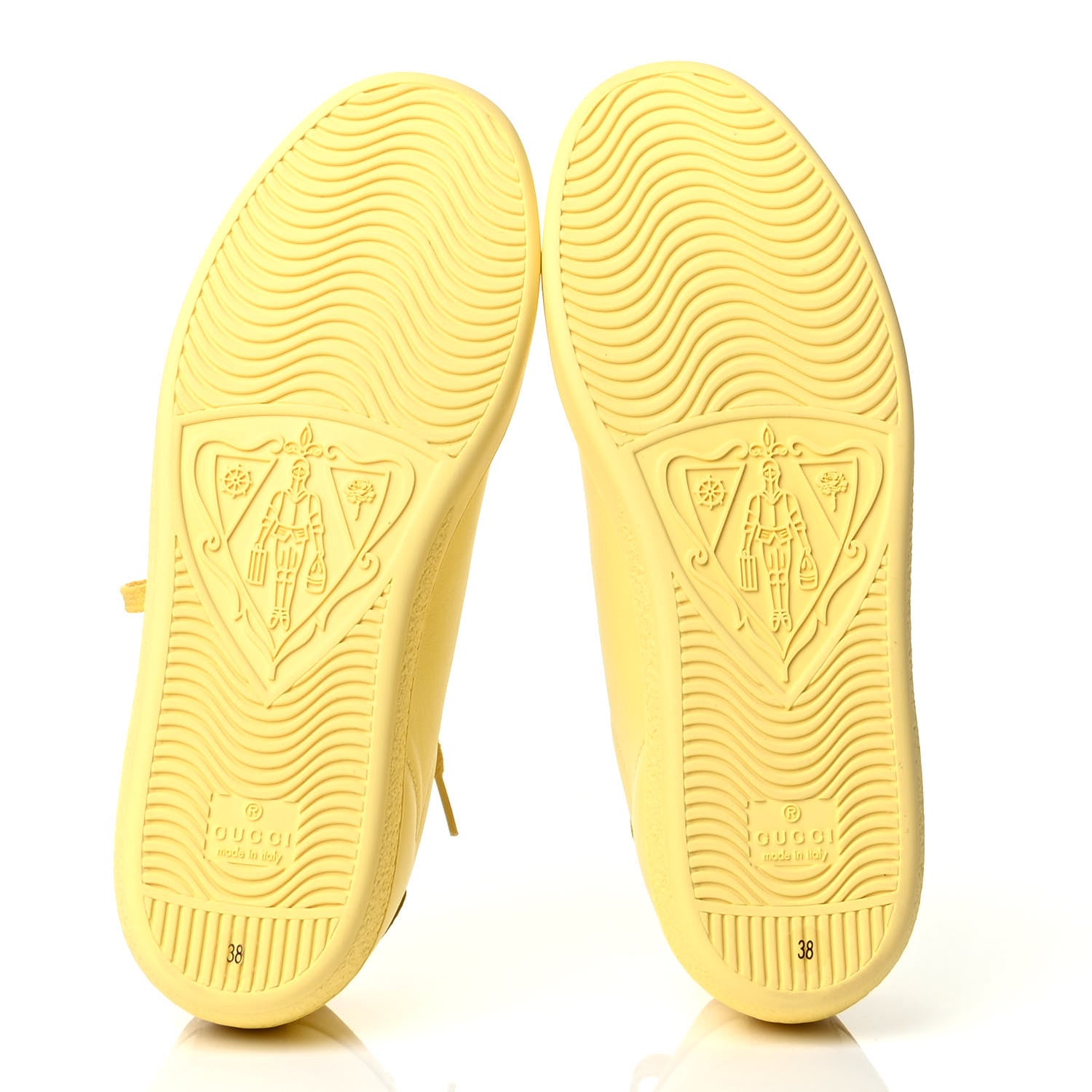 Gucci Calfskin Interlocking G Perforated Womens Ace Sneakers 38 Banana Straw Yellow 4 of 5