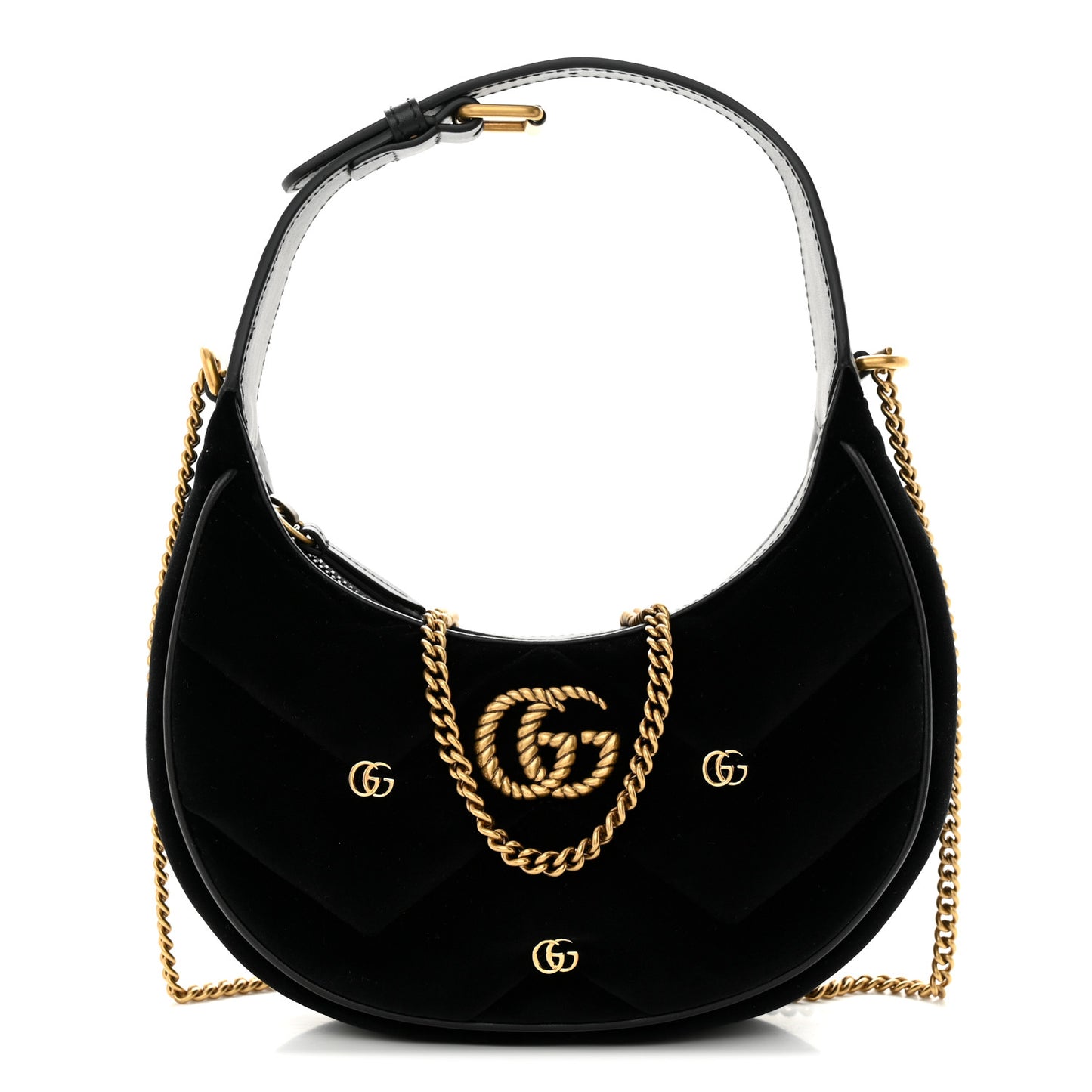 Velvet Matelasse Double G Studs Torchon GG Marmont Half Moon Hobo Black