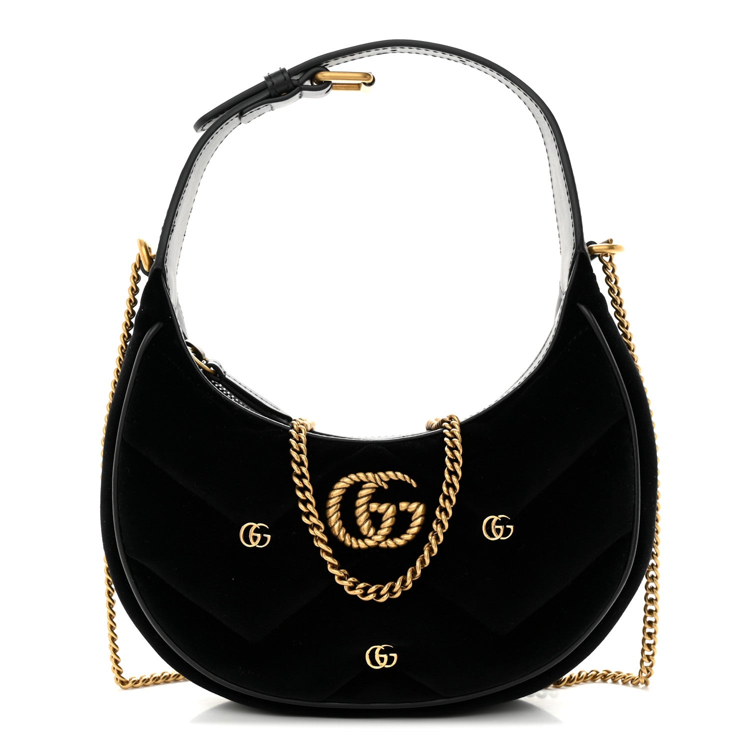 Gucci Velvet Matelasse Double G Studs Torchon GG Marmont Half Moon Hobo Black 1 of 10