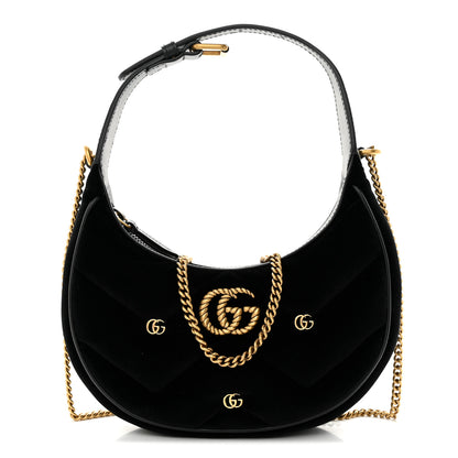 Gucci Velvet Matelasse Double G Studs Torchon GG Marmont Half Moon Hobo Black 1 of 10