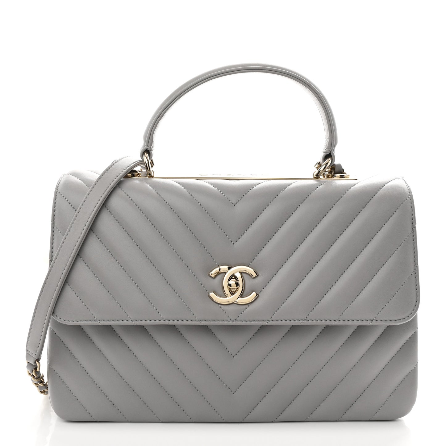 Lambskin Chevron Quilted Medium Trendy CC Dual Handle Flap Bag Grey