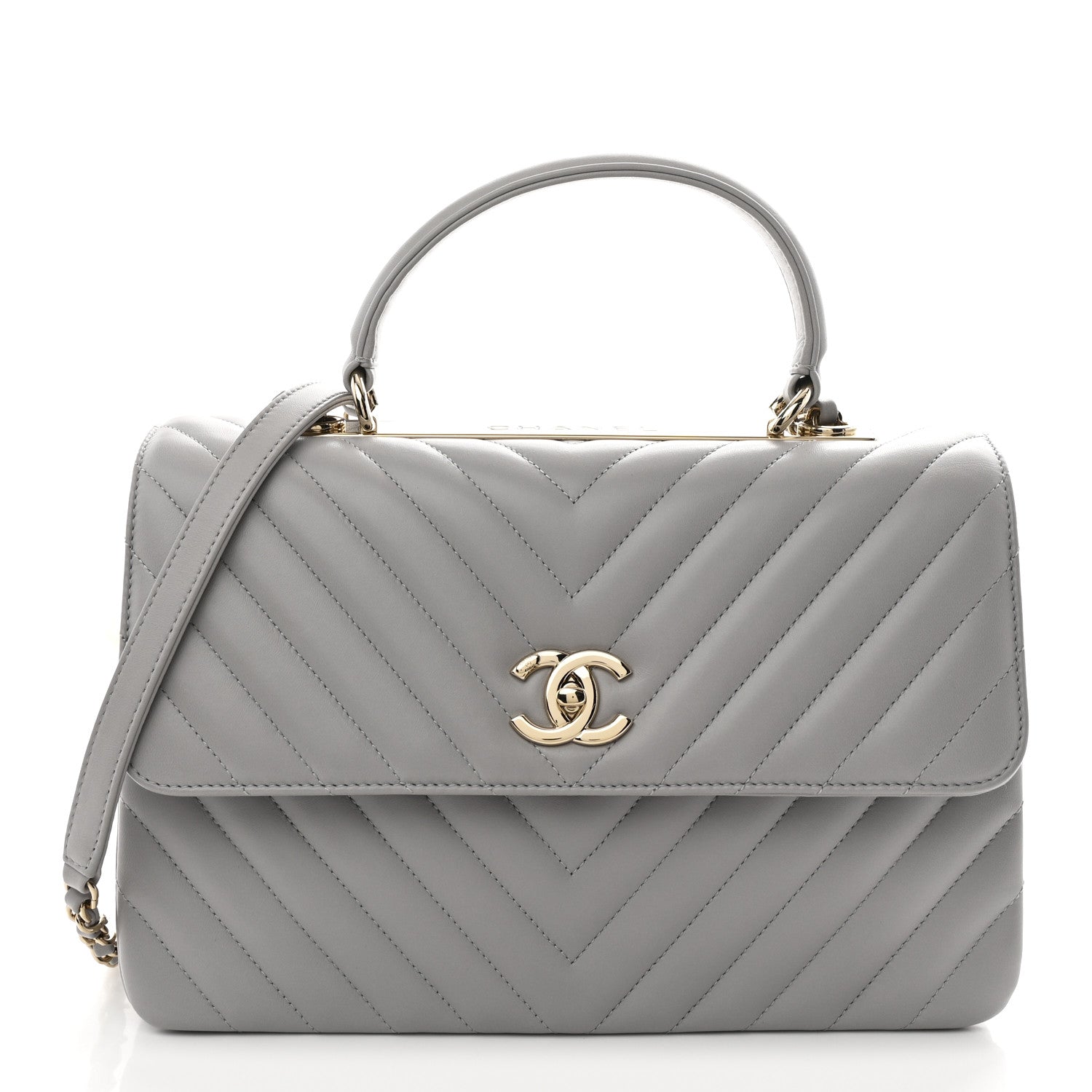 Chanel Lambskin Chevron Quilted Medium Trendy CC Dual Handle Flap Bag Grey 1 of 13
