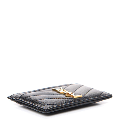 Saint Laurent Grain De Poudre Matelasse Chevron Monogram Credit Card Case Black 3 of 9
