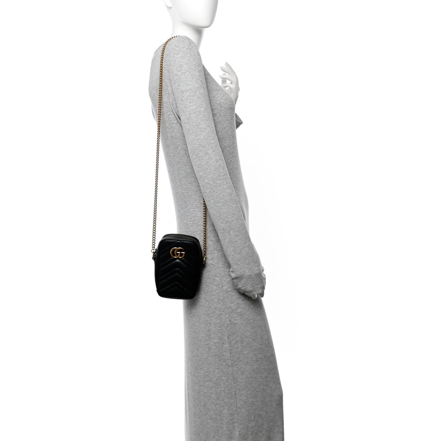 Calfskin Matelasse Mini GG Marmont Crossbody Bag Black