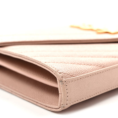 Saint Laurent Grain De Poudre Matelasse Chevron Monogram Chain Wallet Pale Pink 8 of 9