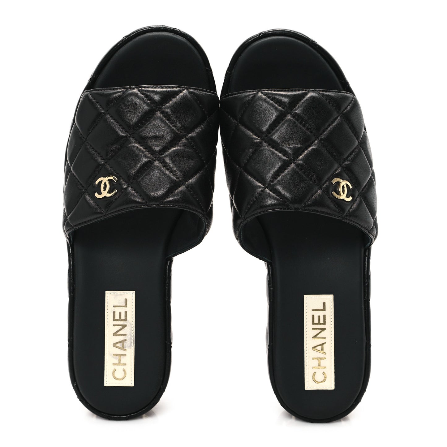 Lambskin Quilted CC Mules Wedge Sandals 40 Black