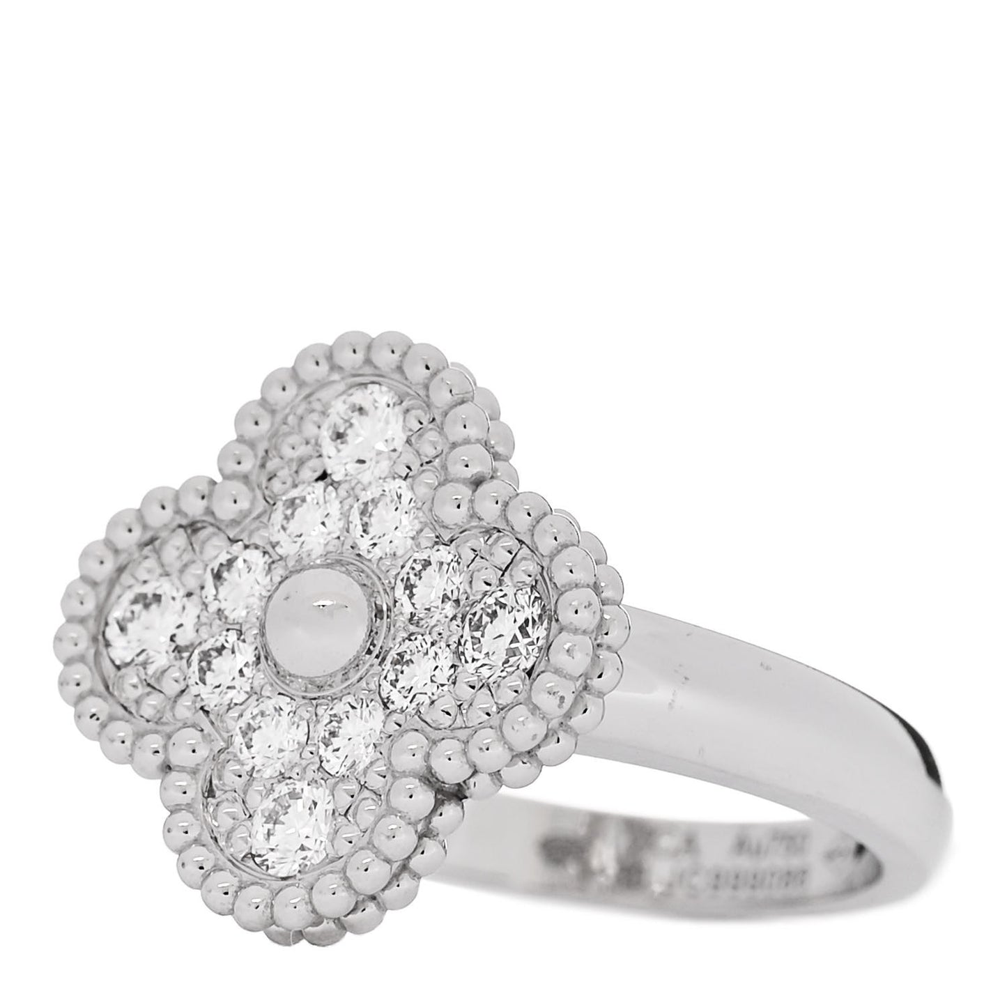 18K White Gold Diamond Vintage Alhambra Ring 50 5.25
