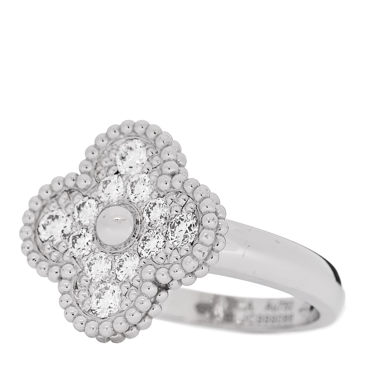 Van Cleef & Arpels 18K White Gold Diamond Vintage Alhambra Ring 50 5.25 3 of 6