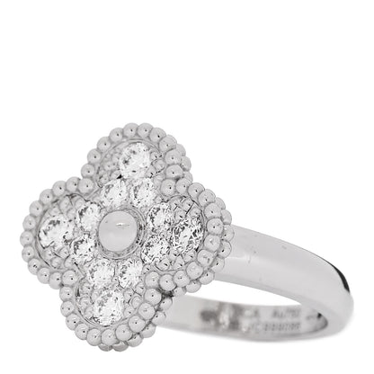 Van Cleef & Arpels 18K White Gold Diamond Vintage Alhambra Ring 50 5.25 3 of 6