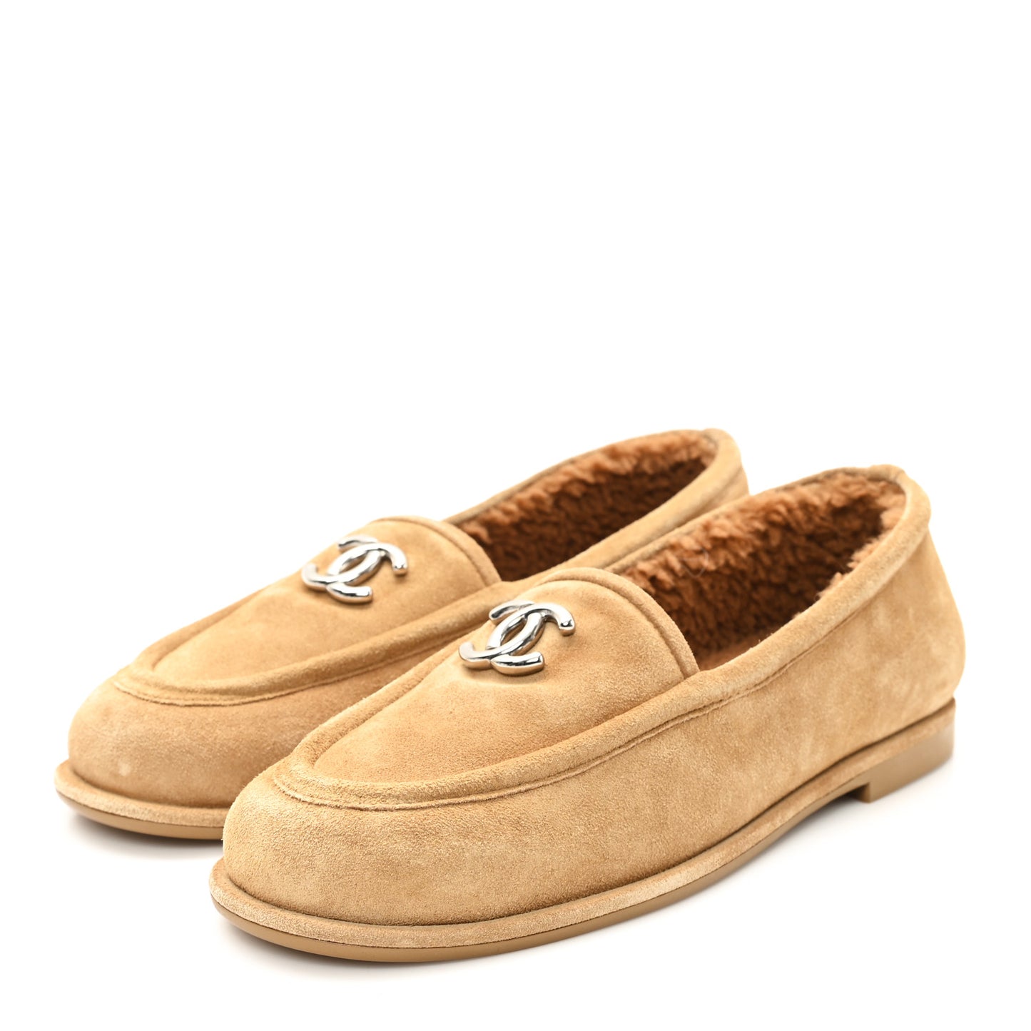 Suede Calfskin CC Loafers 37 Dark Beige