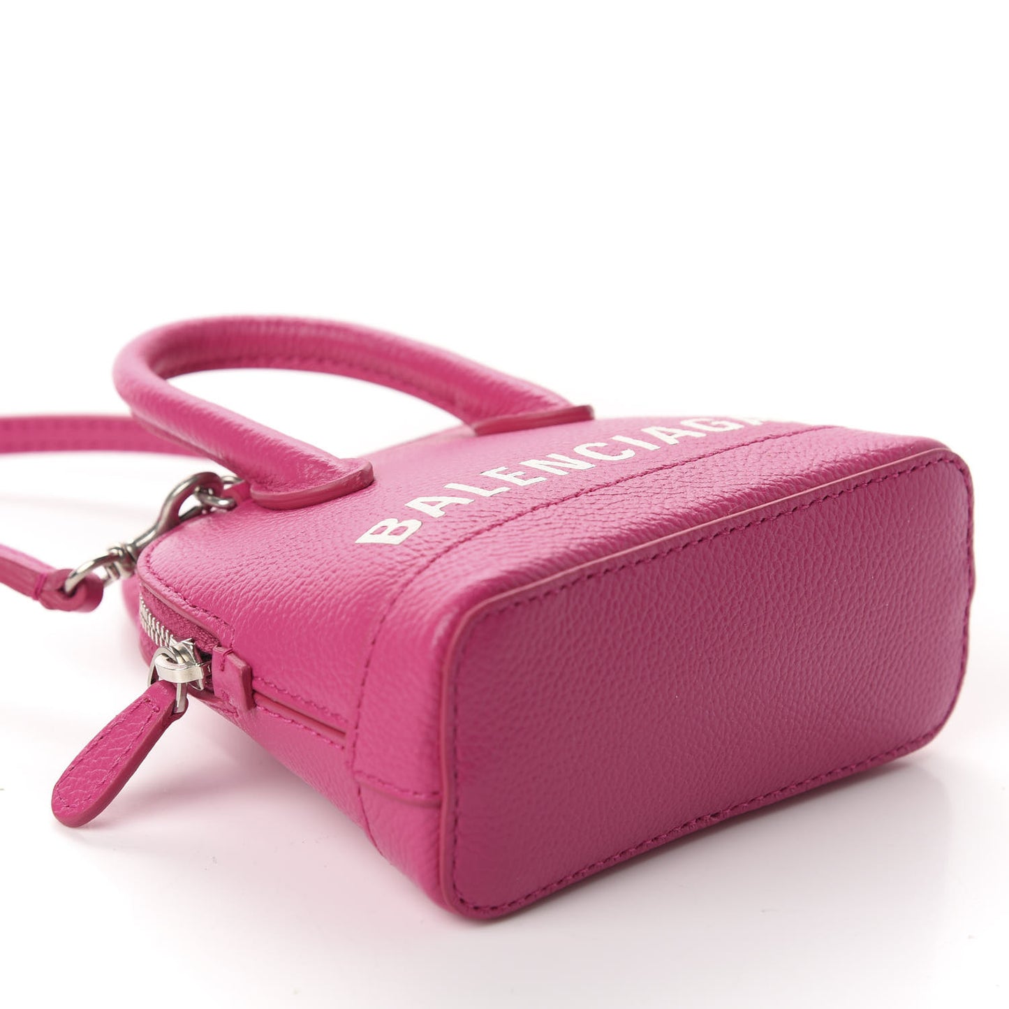 Grained Calfskin Logo Mini Ville Top Handle Bag Fuchsia White