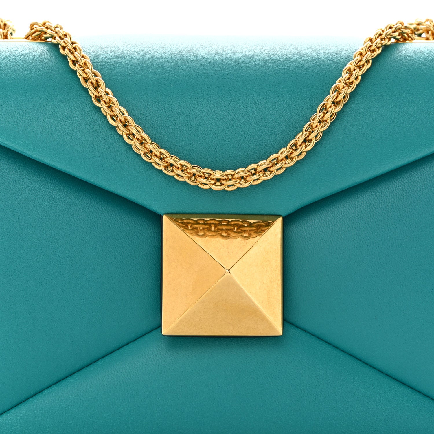 Valentino Garavani Nappa One Stud Chain Clutch Ultra Marine Green 8 of 10