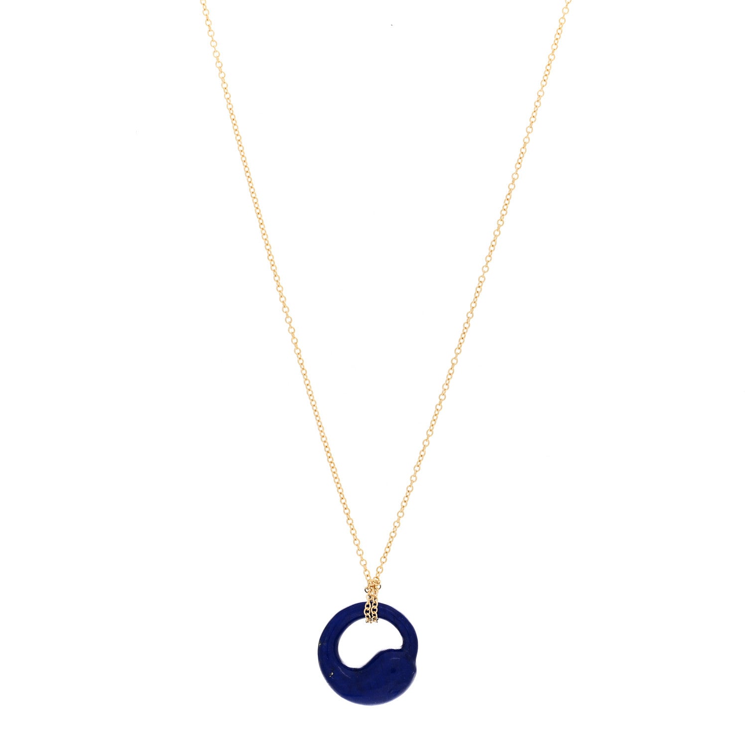Tiffany 18K Yellow Gold Lapis Lazuli Elsa Peretti Eternal Circle Pendant Necklace 1 of 5