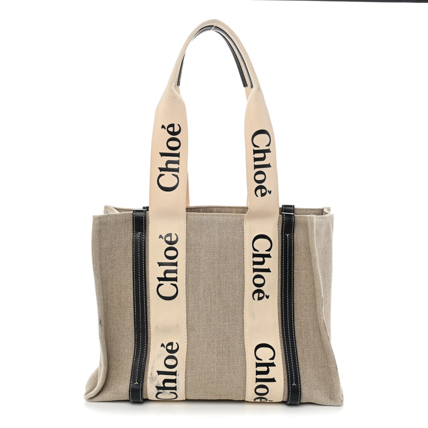 Chloe Linen Calfskin Medium Woody Ribbon Tote White Blue 1 of 13