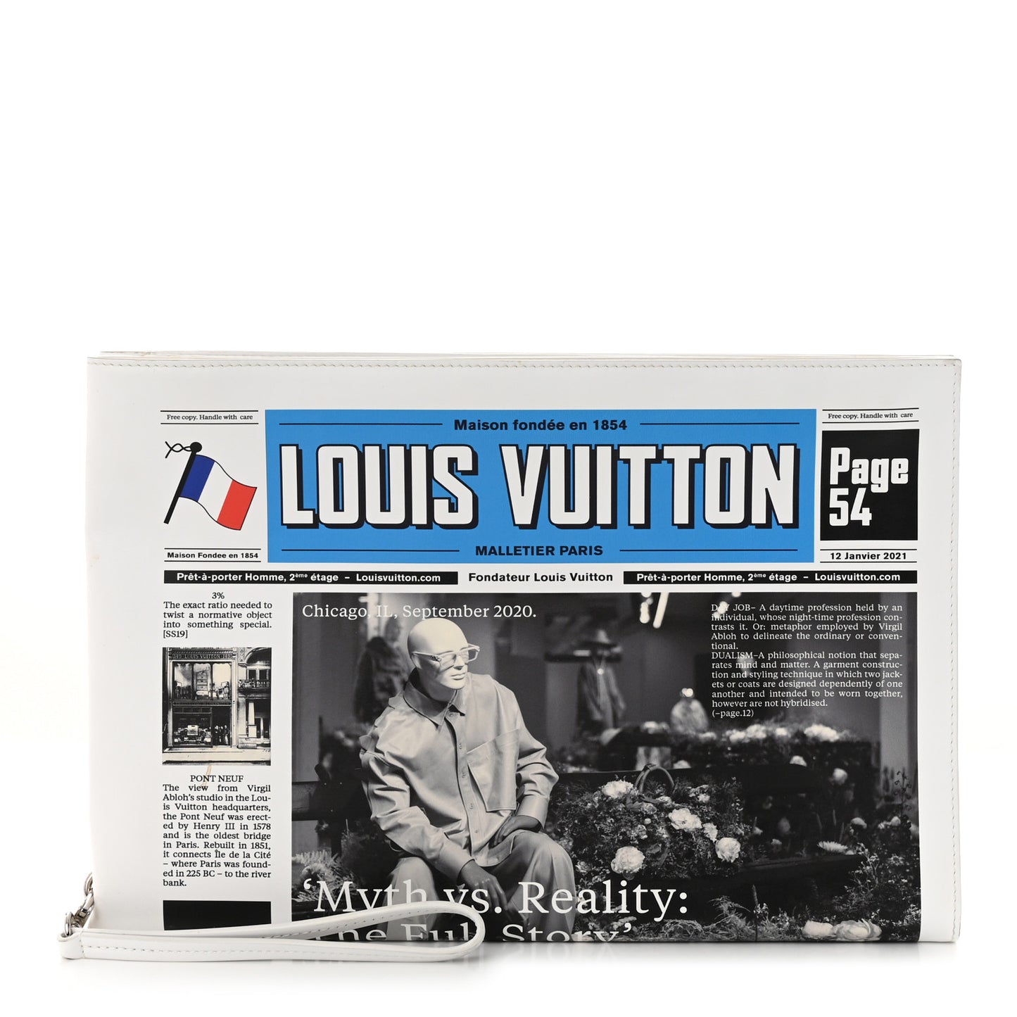 Calfskin Newspaper Print Pouch