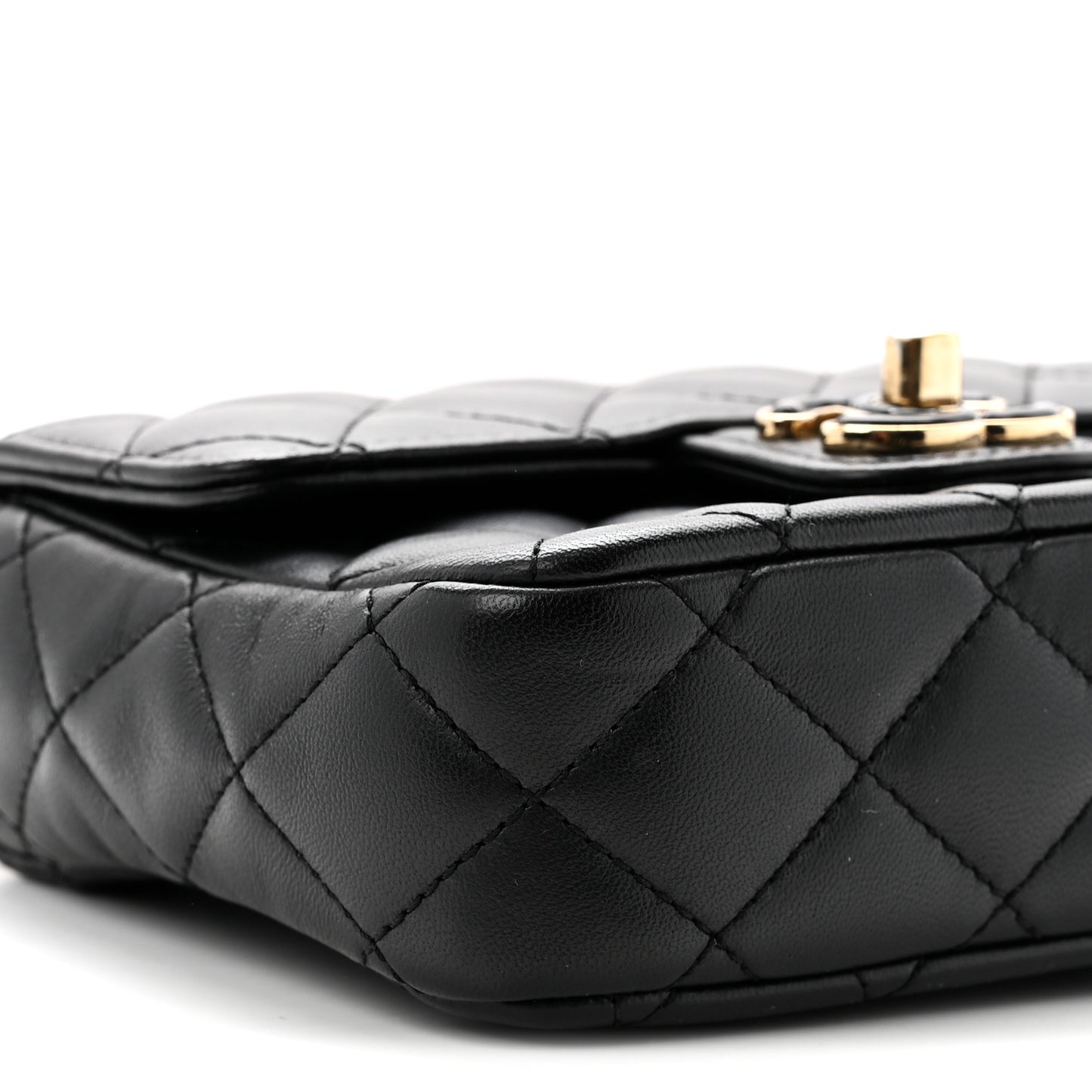Lambskin Resin Quilted Mini Heart Square Flap Black