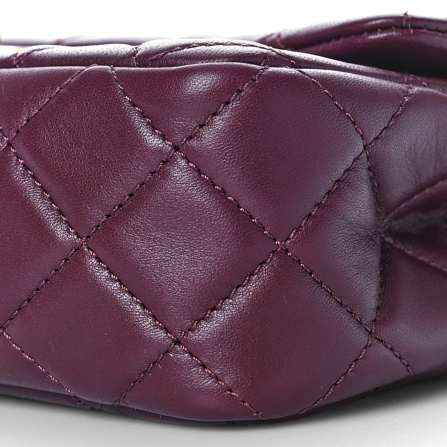Lambskin Quilted Mini Rectangular Pearl Crush Flap Burgundy