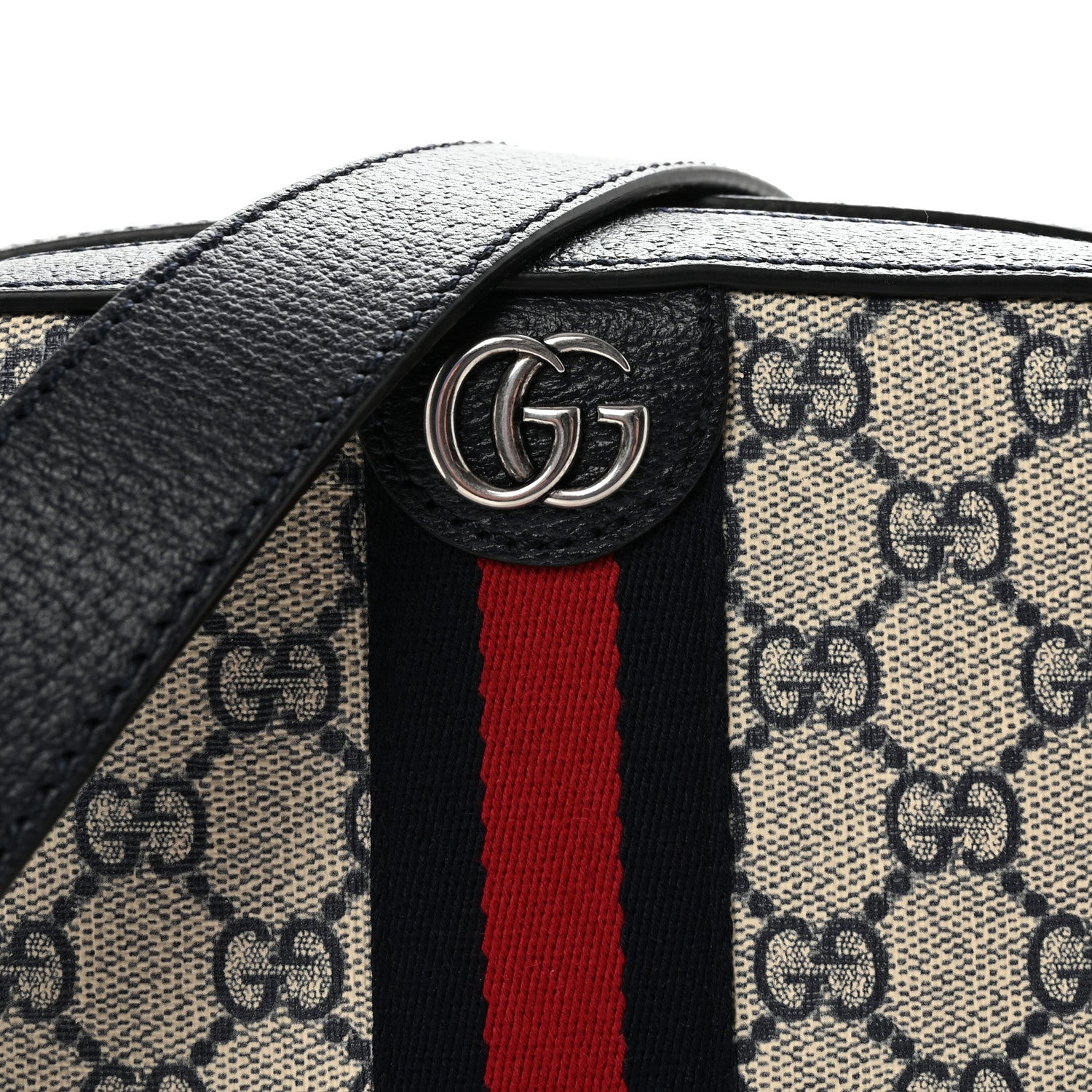 Gucci GG Supreme Monogram Textured Dollar Calfskin Web Small Ophidia Camera Bag Beige Blue 7 of 9