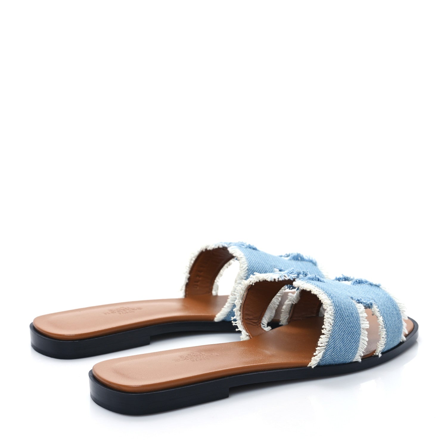 Hermes Denim Oran Fringe Sandals 38.5 Bleu Clair 4 of 8