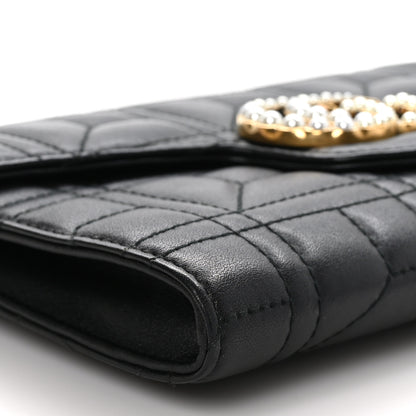 Gucci Calfskin Matelasse Mini Pearly GG Marmont Chain Wallet Black 9 of 10