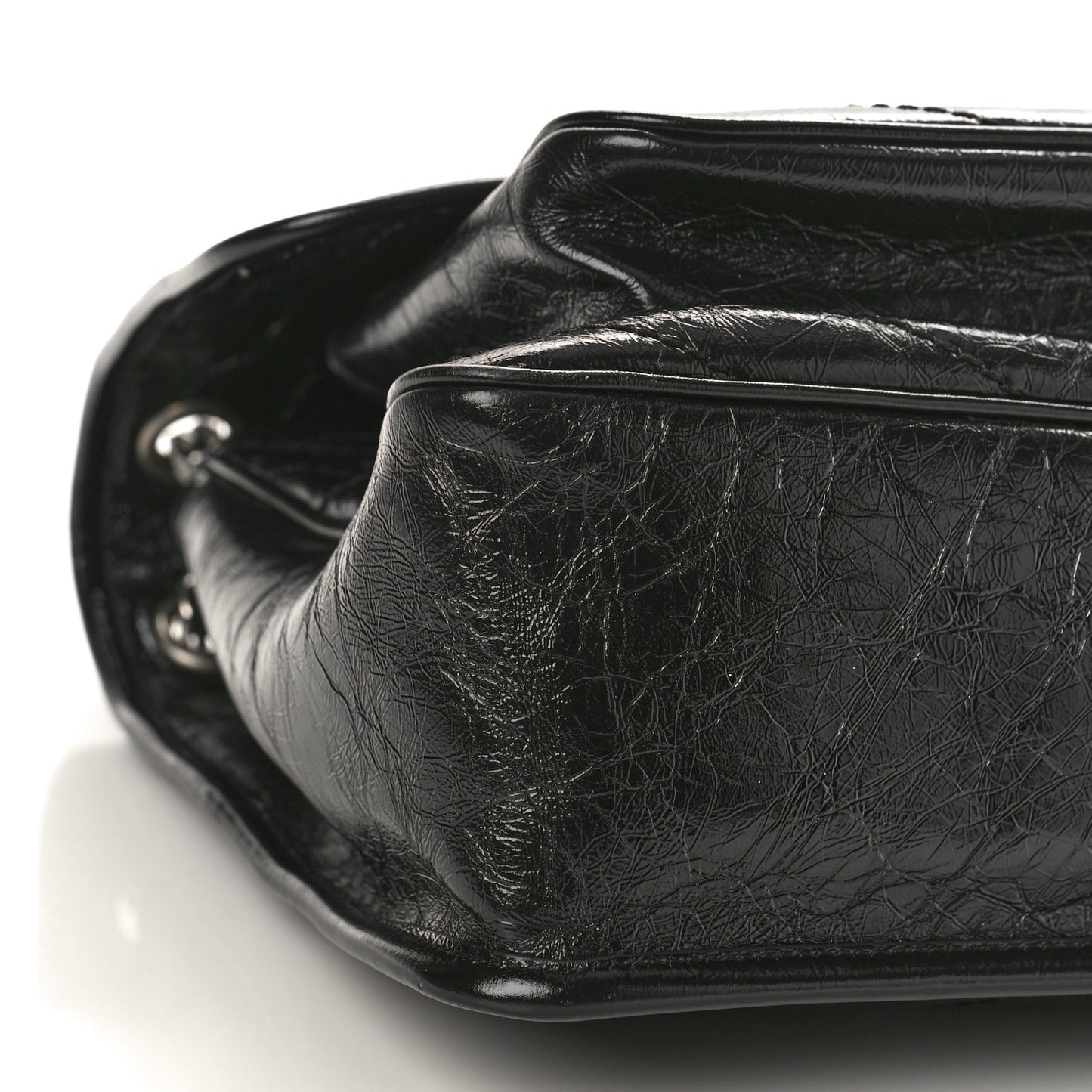 Crinkled Calfskin Matelasse Monogram Large Niki Chain Satchel Black