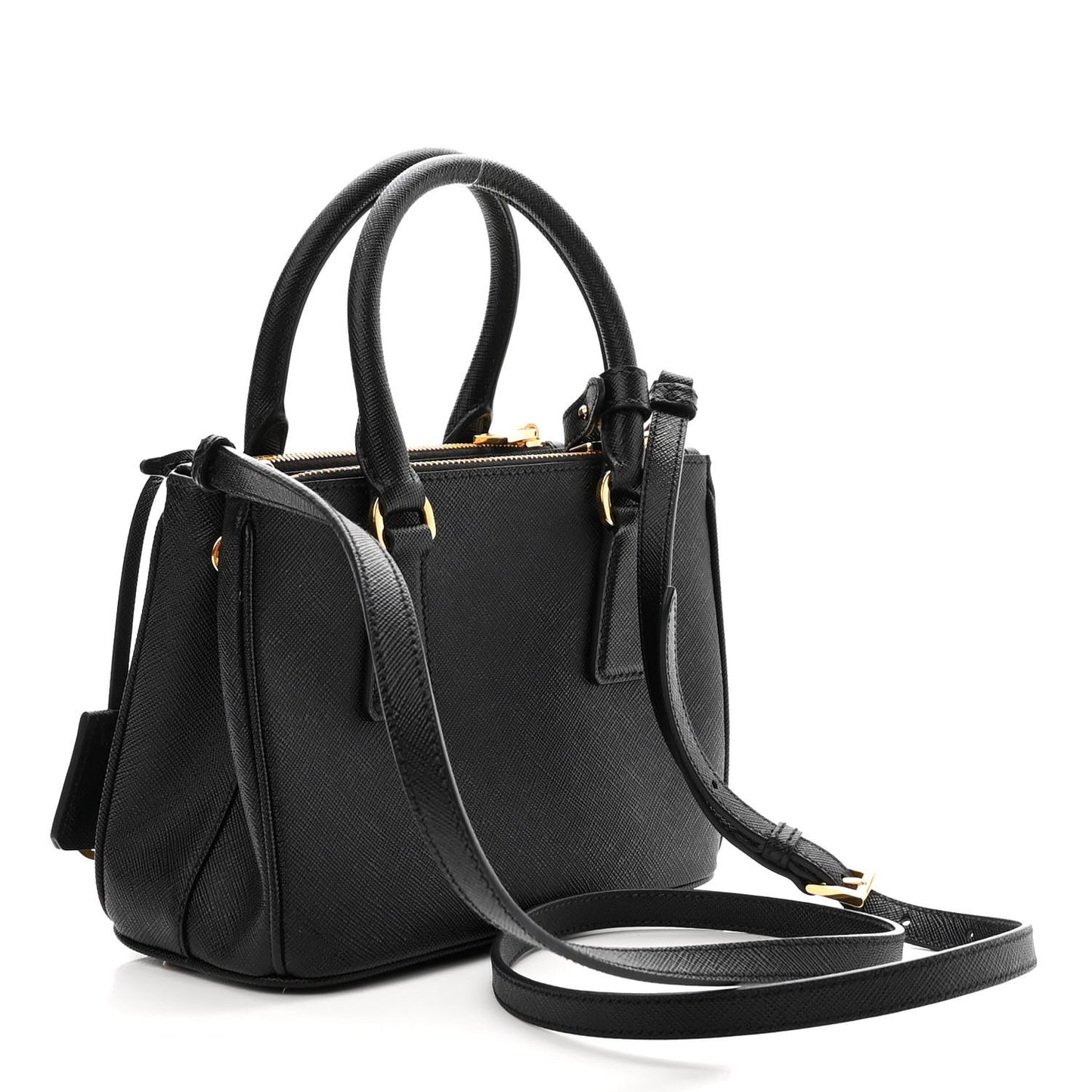 Saffiano Lux Mini Galleria Double Zip Tote Black