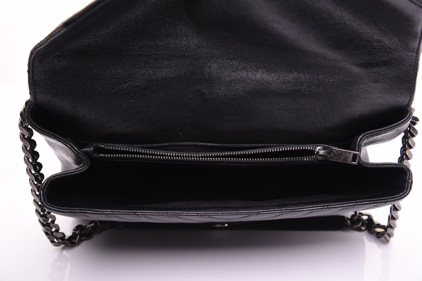 Sheepskin Matelasse Chevron Monogram Large College Satchel Black