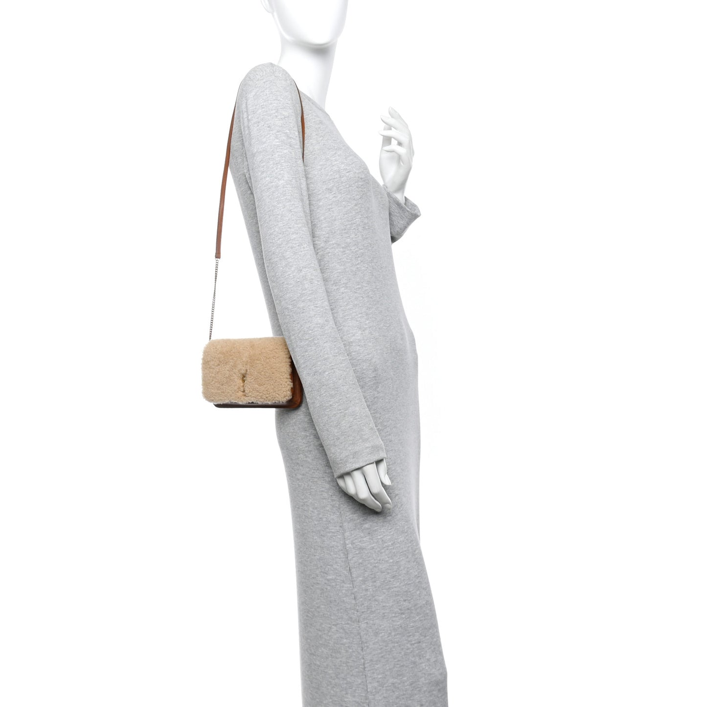 Shearling Monogram Phone Holder Crossbody Brown