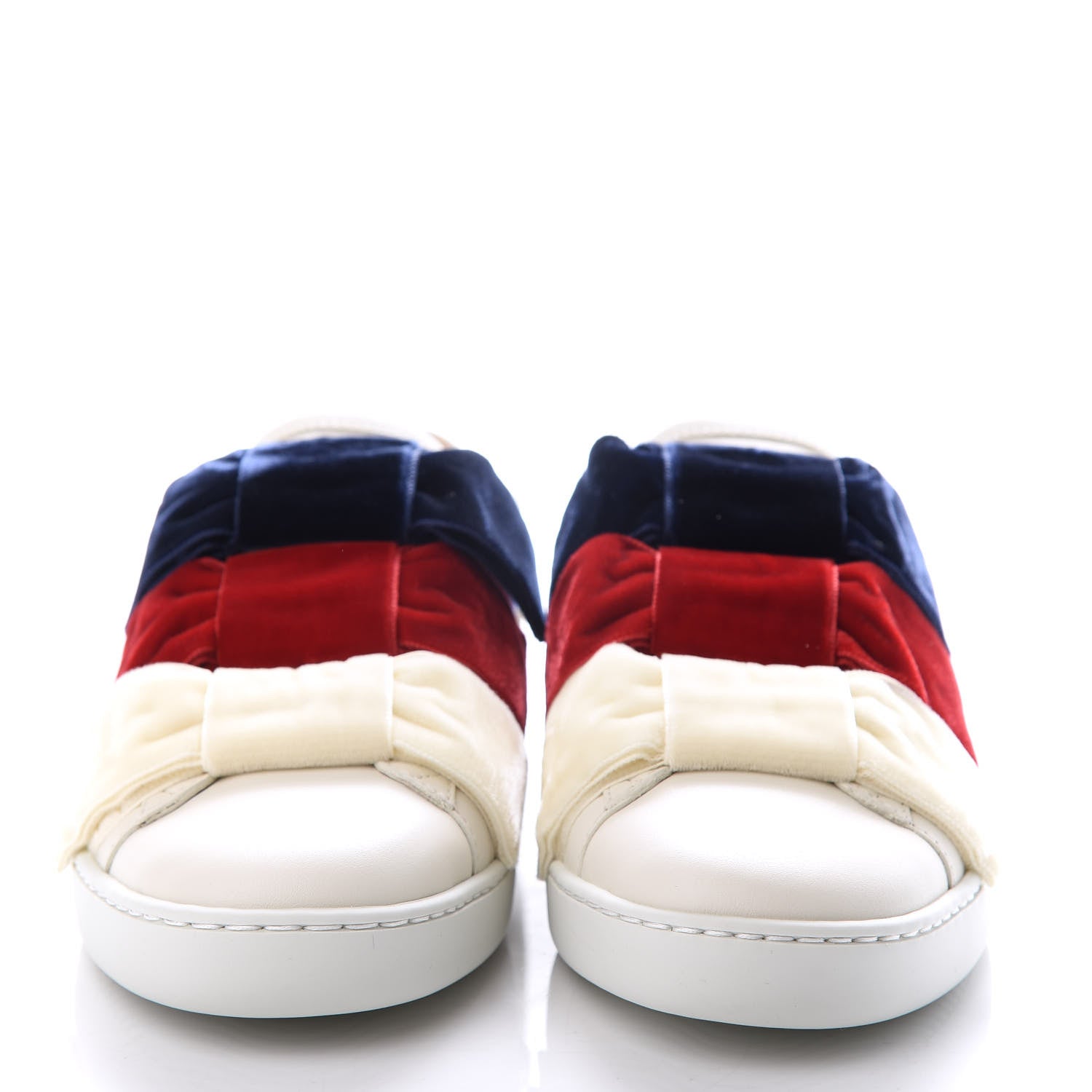 Gucci Calfskin Velvet Womens Bow Ace Sneakers 35 White 2 of 11