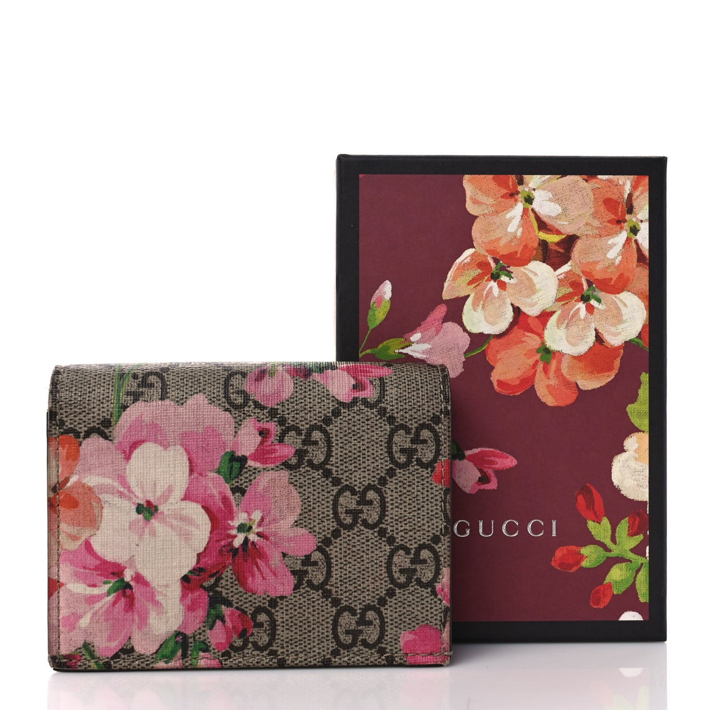 GG Supreme Monogram Blooms Card Case Beige Multicolor Dry Rose