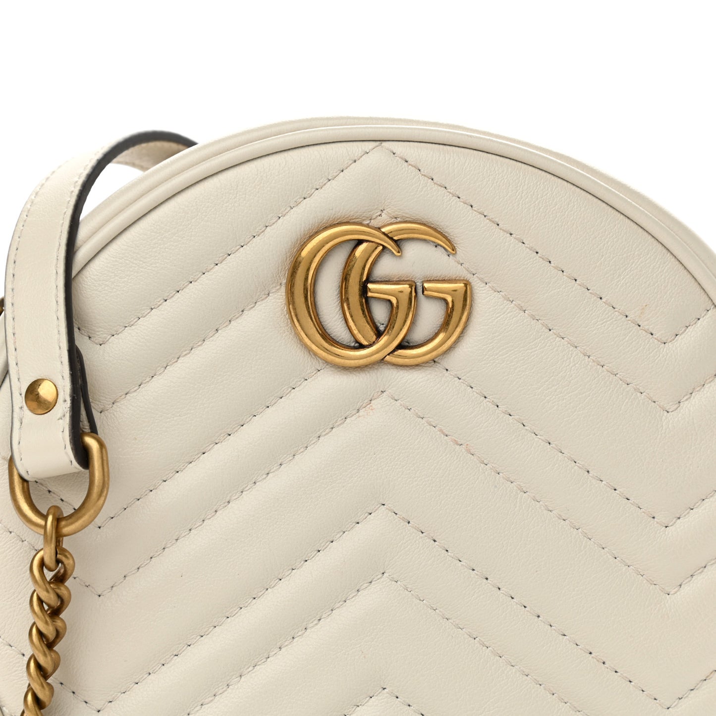 Calfskin Matelasse Mini GG Marmont Round Shoulder Bag White