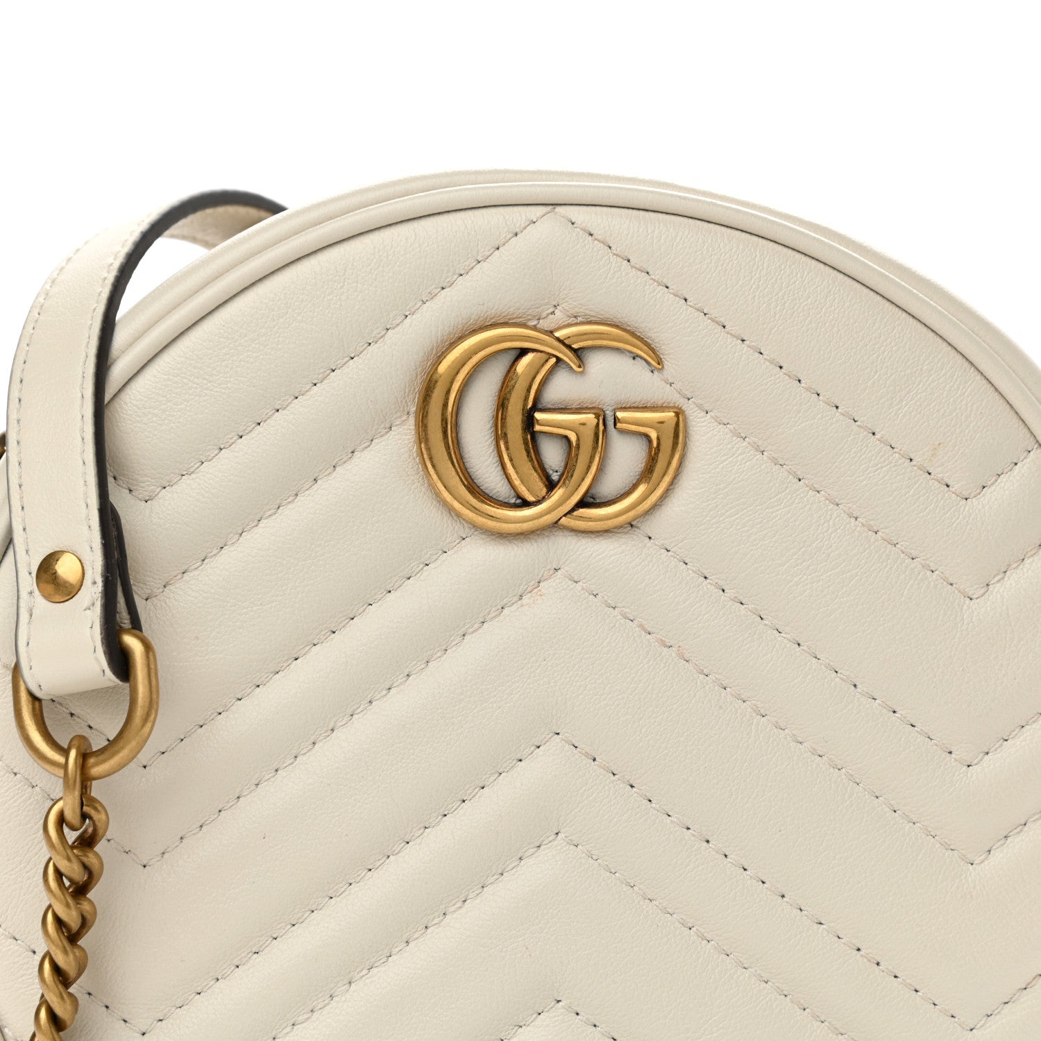 Gucci Calfskin Matelasse Mini GG Marmont Round Shoulder Bag White 8 of 10